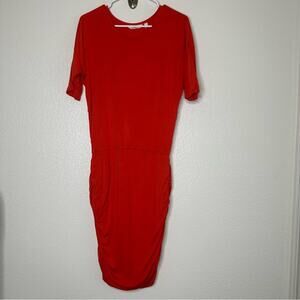 Athleta Solstice Ruched Coral Orange Dress Small